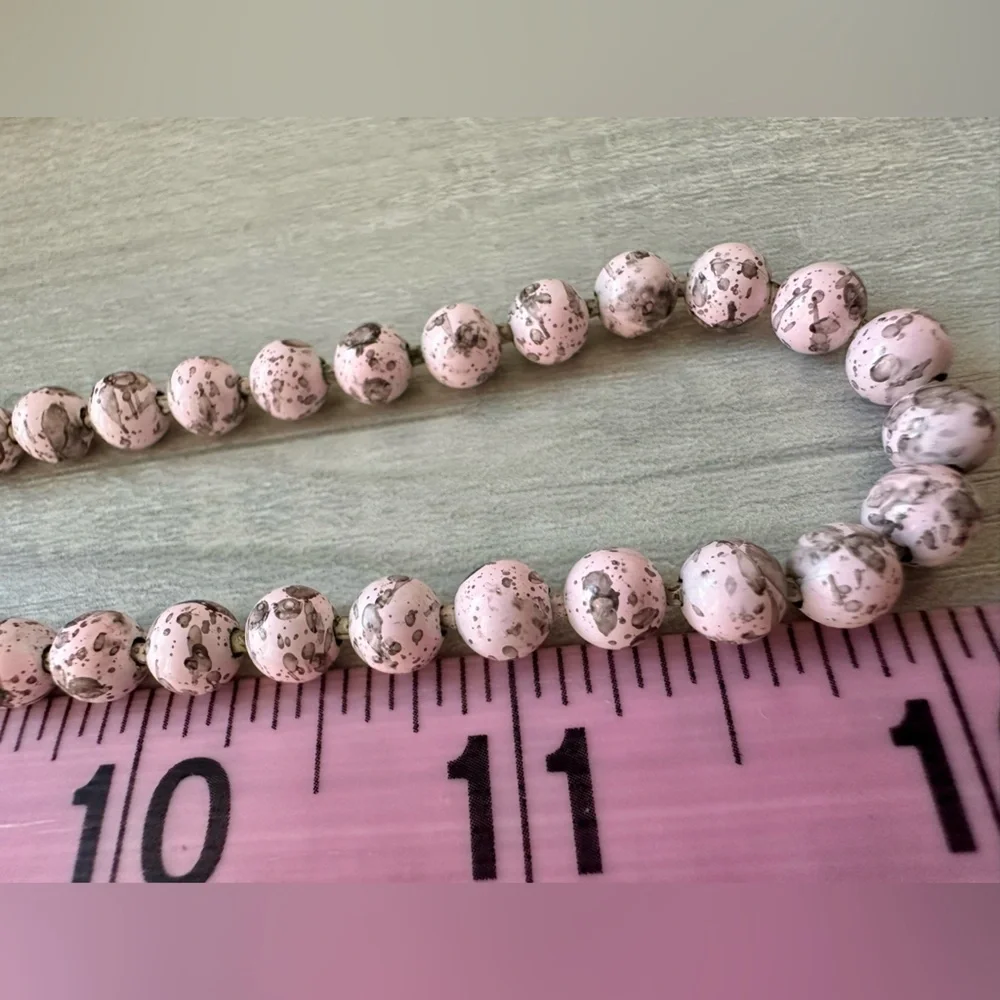 Pink Speckled Beaded Necklace | Knotted Ceramic Style Beads | Artisan Look